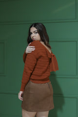REF 722 BLUSA TRICÔ LU LAÇOS CACAU, CAPPUCCINO E BORDÔ