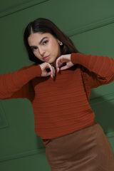 REF 722 BLUSA TRICÔ LU LAÇOS CACAU, CAPPUCCINO E BORDÔ