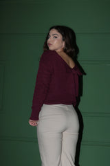 REF 722 BLUSA TRICÔ LU LAÇOS CACAU, CAPPUCCINO E BORDÔ