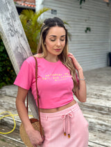 T-SHIRT SAMANTA ROSA CHICLETE  100% ALGODÃO M/M