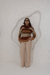 REF 719 BLUSA TRICÔ COLMEIA CARAMELO, CHUMBO E CACAU