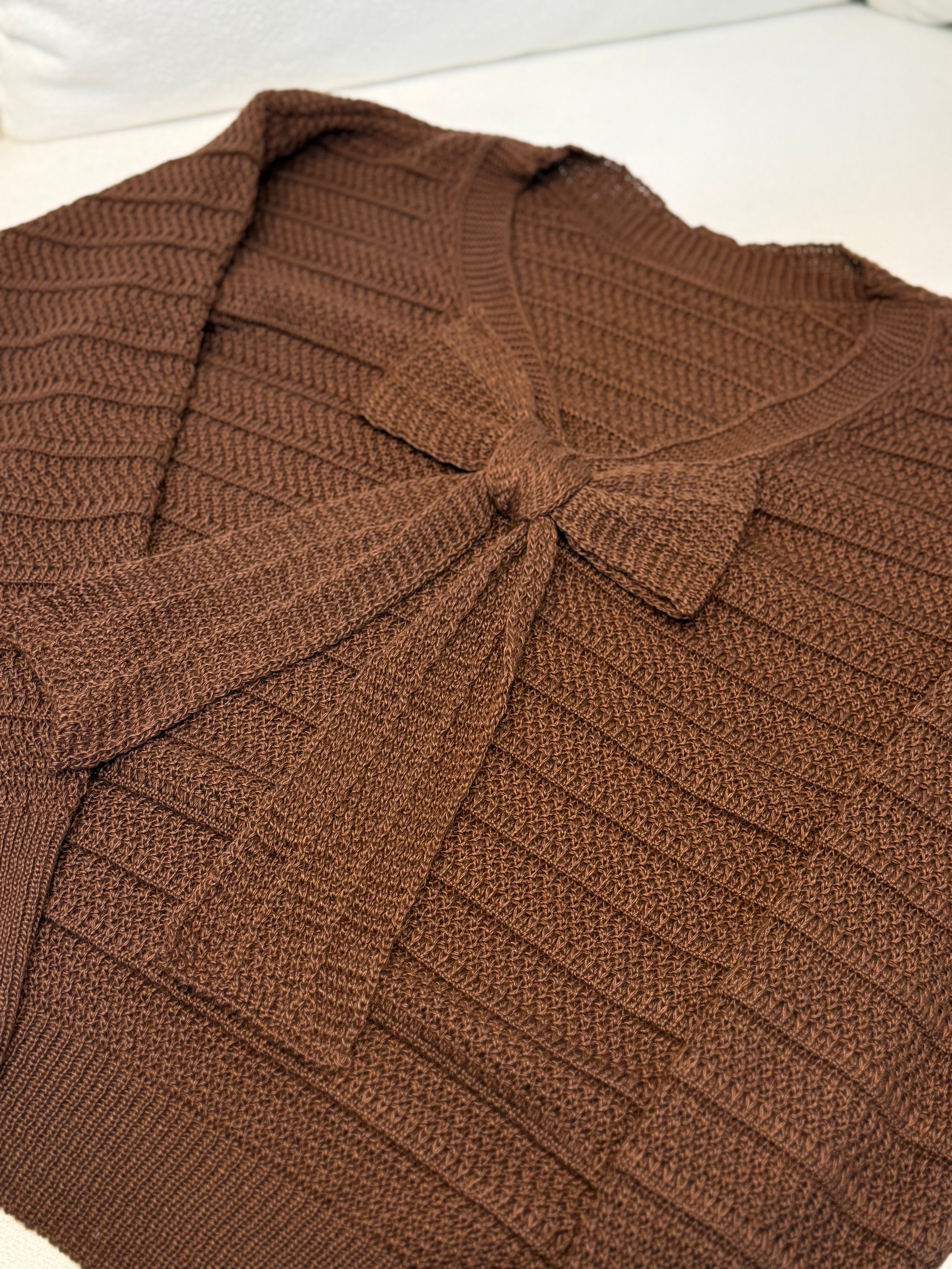 REF 722 BLUSA TRICÔ LU LAÇOS CACAU, CAPPUCCINO E BORDÔ