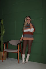 REF 719 BLUSA TRICÔ COLMEIA CARAMELO, CHUMBO E CACAU