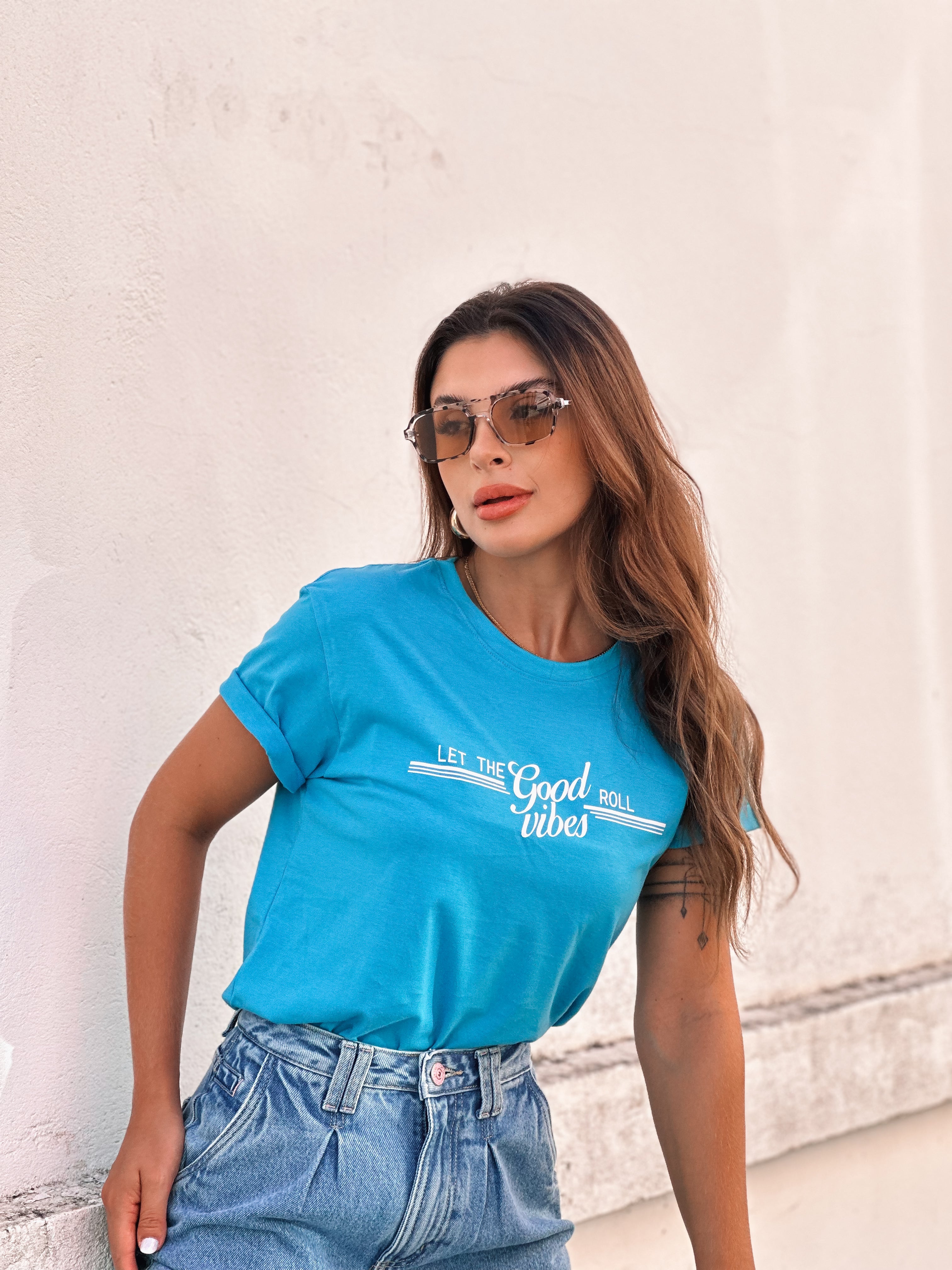 T-SHIRT GOOD VIBES AZUL 100% ALGODÃO M/M