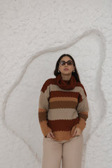 REF 719 BLUSA TRICÔ COLMEIA CARAMELO, CHUMBO E CACAU