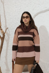 REF 719 BLUSA TRICÔ COLMEIA CARAMELO, CHUMBO E CACAU
