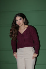 REF 722 BLUSA TRICÔ LU LAÇOS CACAU, CAPPUCCINO E BORDÔ