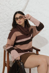 REF 719 BLUSA TRICÔ COLMEIA CARAMELO, CHUMBO E CACAU