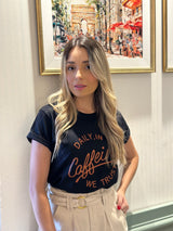 T-SHIRT COFFEE PRETA 100% ALGODÃO M/M