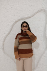REF 719 BLUSA TRICÔ COLMEIA CARAMELO, CHUMBO E CACAU