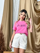 T-SHIRT PARISIENSE ROSA CHICHETE 100% ALGODÃO M/M